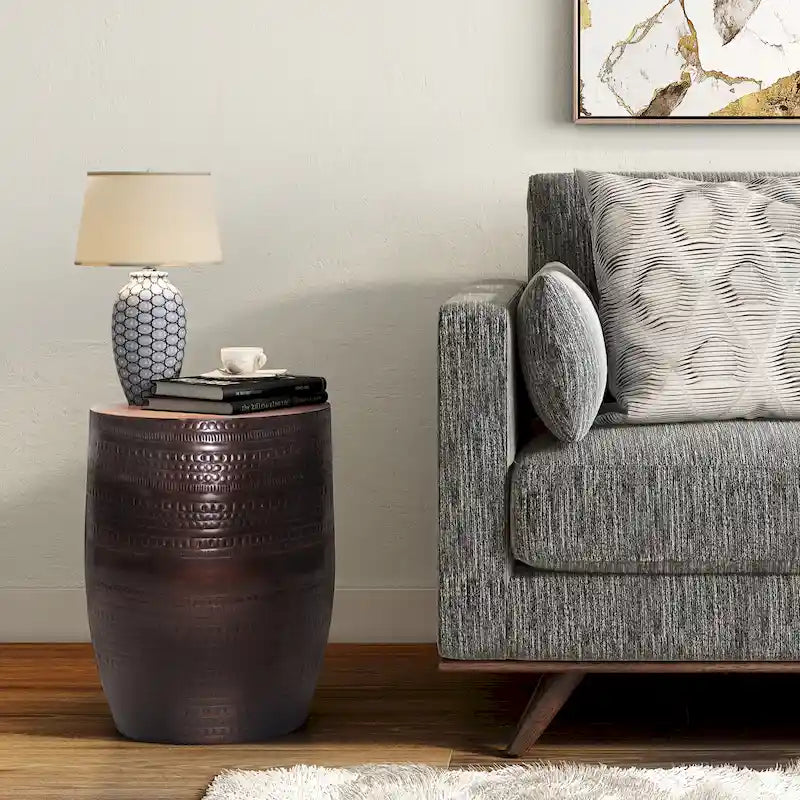 15-Inch Wide Tribal Totem Metal-Trimmed Side Table (Fully Assembled) — 15" W x 15" D x 20" H