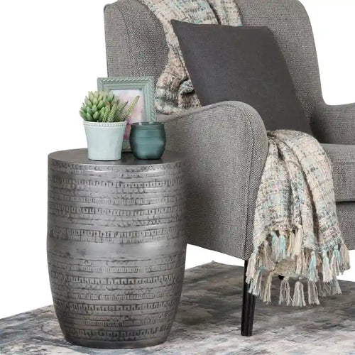 WYNDENHALL Jean 15 Wide Tribal Pattern Metal Accent Table & Assembled - 15w x 15 d x 20 h