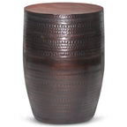 Table d'appoint tribale avec bordure en métal de 15 pouces de large (entièrement assemblée) — 15" L x 15" P x 20" H
