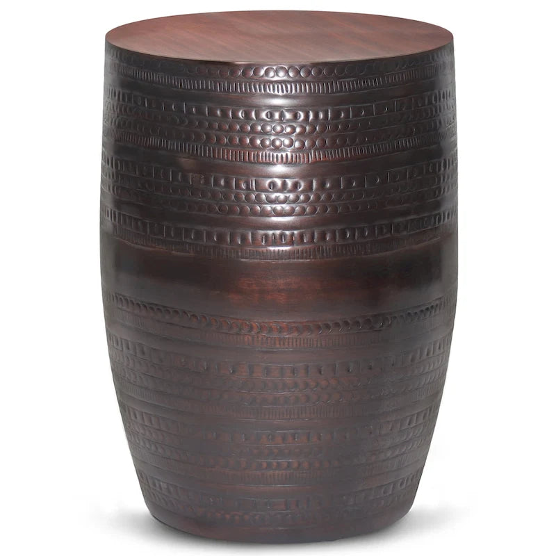 Table d'appoint tribale avec bordure en métal de 15 pouces de large (entièrement assemblée) — 15" L x 15" P x 20" H