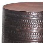 Table d'appoint tribale avec bordure en métal de 15 pouces de large (entièrement assemblée) — 15" L x 15" P x 20" H