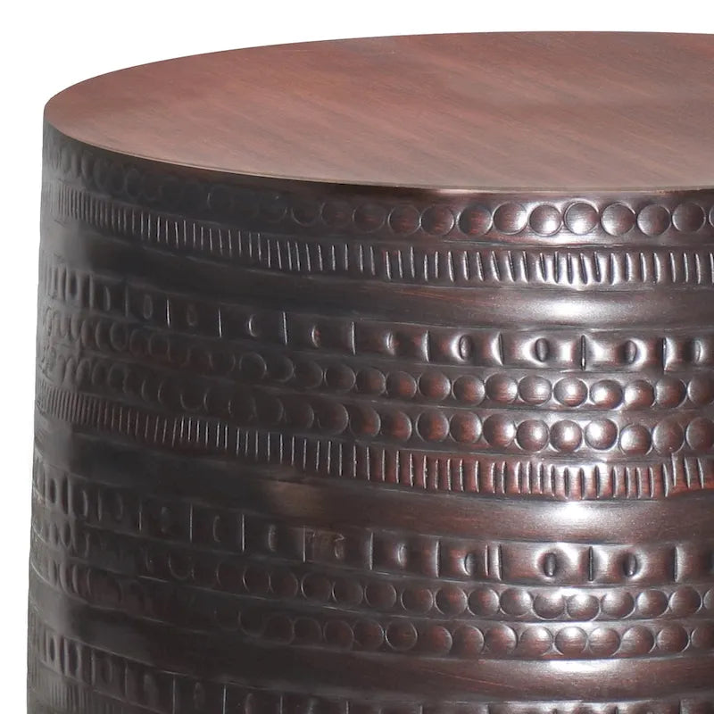 Table d'appoint tribale avec bordure en métal de 15 pouces de large (entièrement assemblée) — 15" L x 15" P x 20" H