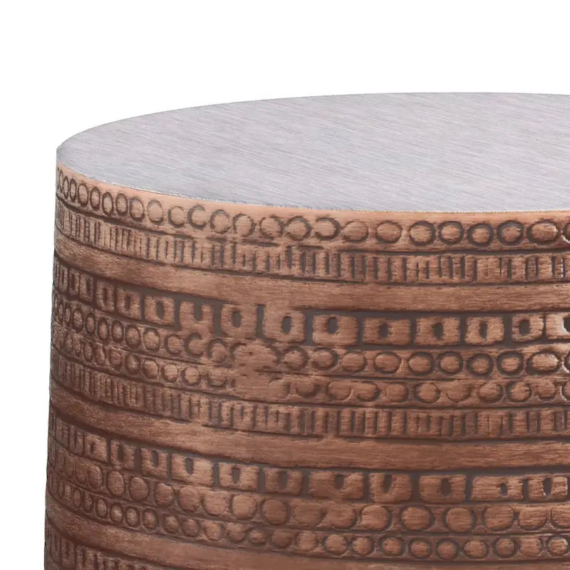 Table d'appoint tribale avec bordure en métal de 15 pouces de large (entièrement assemblée) — 15" L x 15" P x 20" H