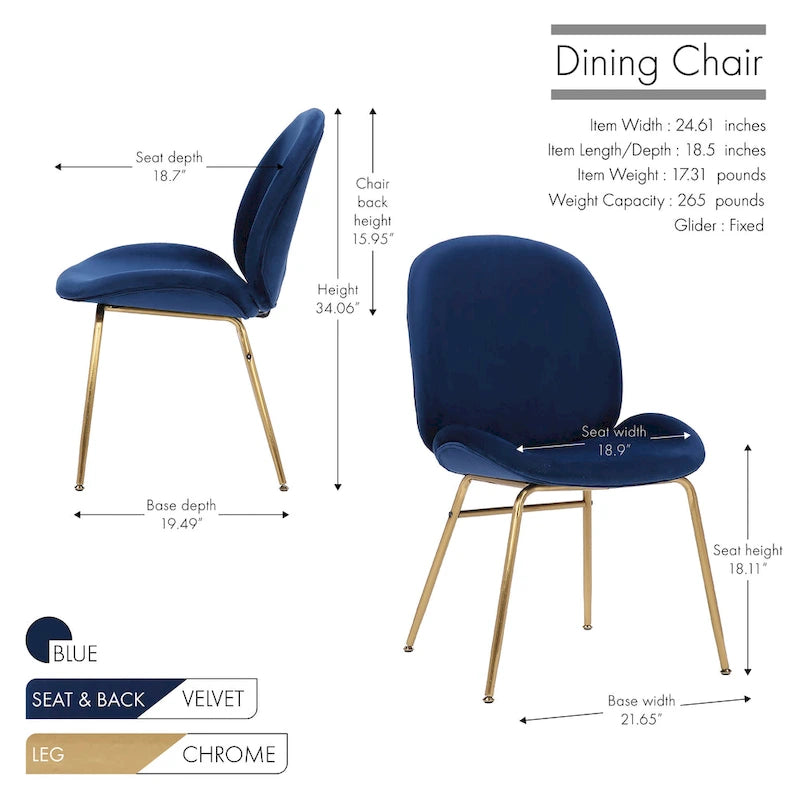 Chaise de salle à manger en velours et pieds dorés