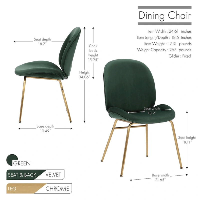 Chaise de salle à manger en velours et pieds dorés