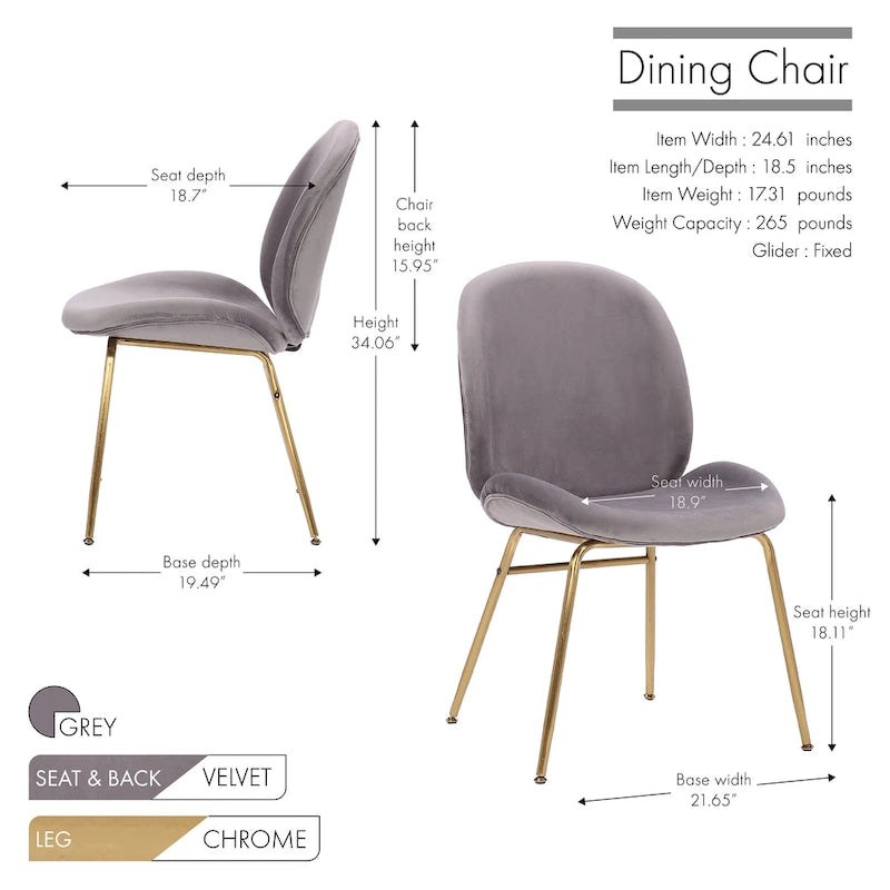 Chaise de salle à manger en velours et pieds dorés
