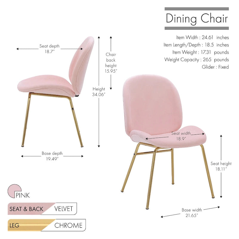 Chaise de salle à manger en velours et pieds dorés