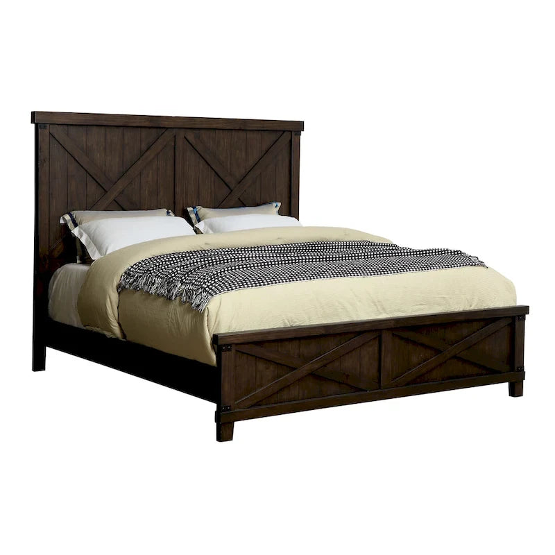 Farmhouse-Style Deep Walnut Bed