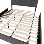 Lit gigogne capitonné en tissu de lin Queen Size avec tiroirs gris