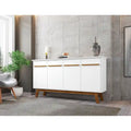 62.99 Meuble d'appoint — Pieds en bois massif, conception à double porte ; Couleurs : blanc crème et cannelle