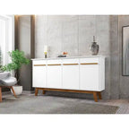 62.99 Meuble d'appoint — Pieds en bois massif, conception à double porte ; Couleurs : blanc crème et cannelle