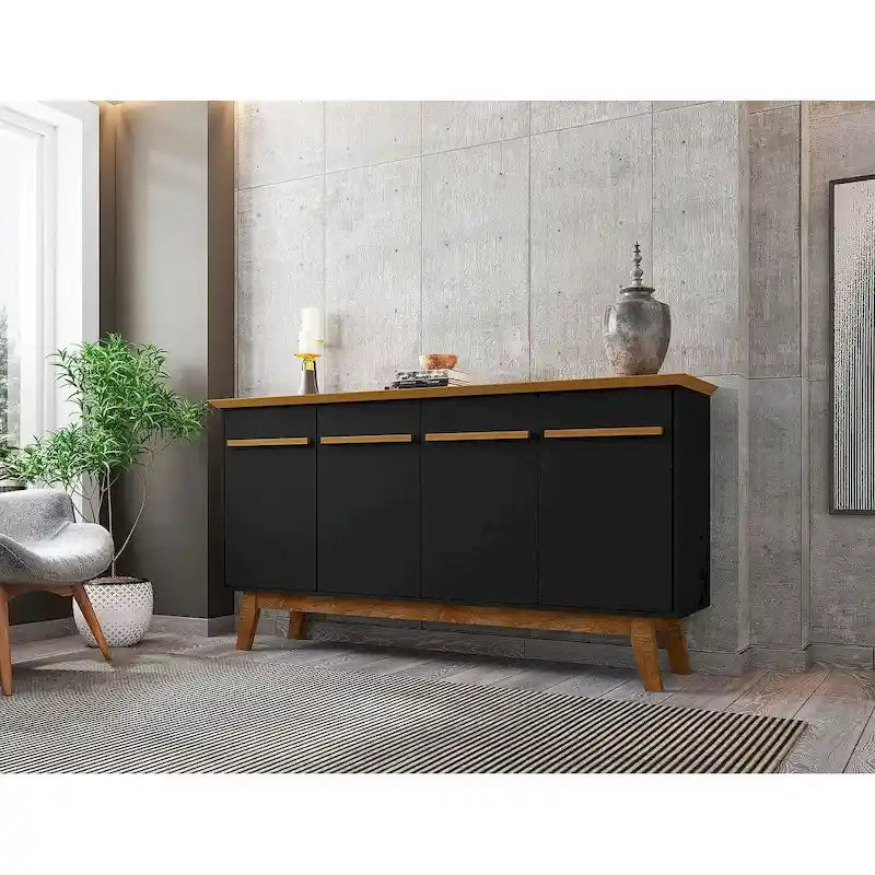 62.99 Side Cabinet — Solid Wood Legs, Double-Door Design; Color Scheme: Creamy White & Cinnamon