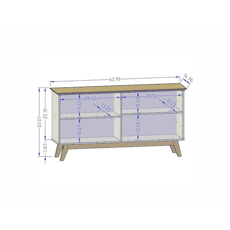 62.99 Meuble d'appoint — Pieds en bois massif, conception à double porte ; Couleurs : blanc crème et cannelle