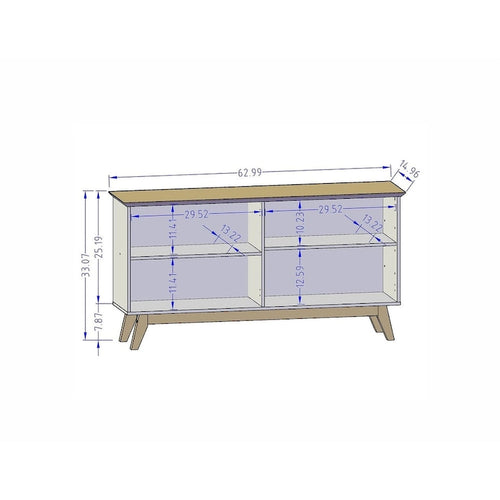 62.99 Meuble d'appoint — Pieds en bois massif, conception à double porte ; Couleurs : blanc crème et cannelle