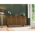 62.99 Meuble d'appoint — Pieds en bois massif, conception à double porte ; Couleurs : blanc crème et cannelle