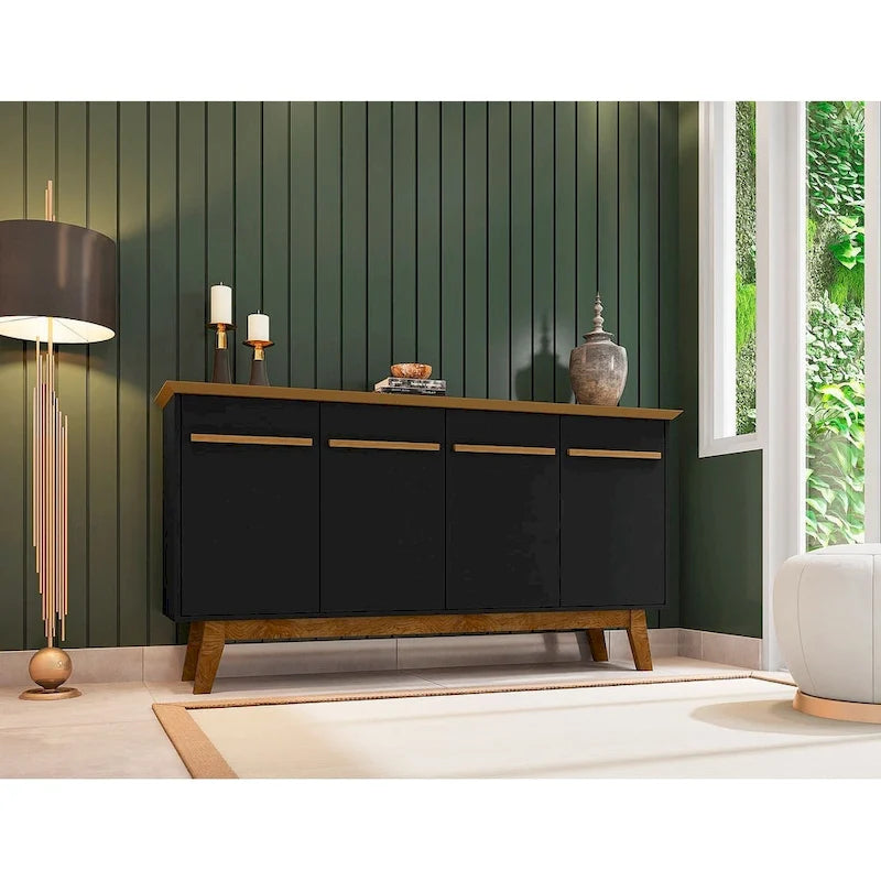 62.99 Meuble d'appoint — Pieds en bois massif, conception à double porte ; Couleurs : blanc crème et cannelle