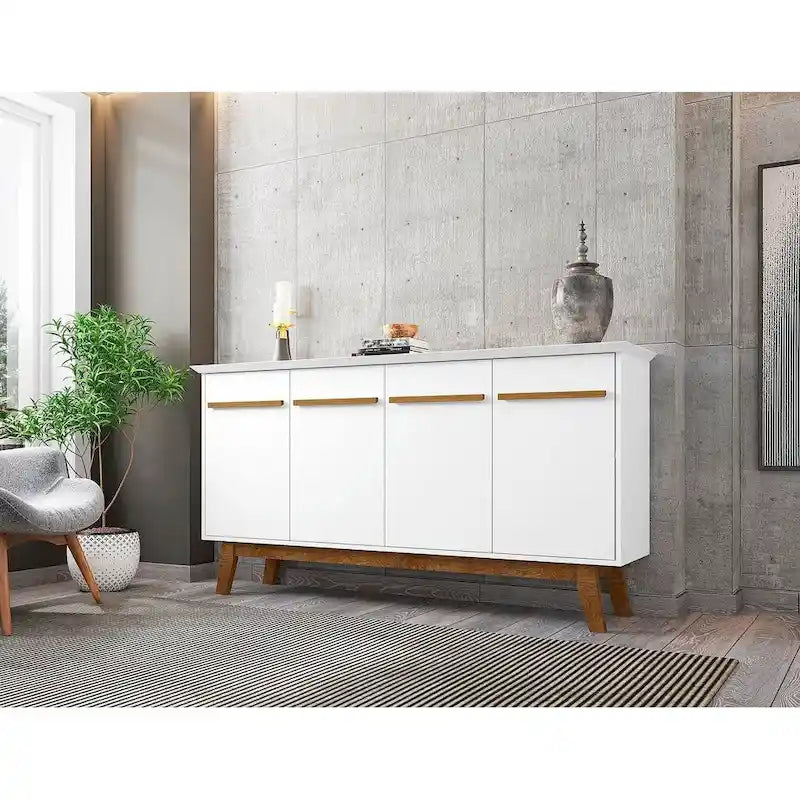 62.99 Meuble d'appoint — Pieds en bois massif, conception à double porte ; Couleurs : blanc crème et cannelle