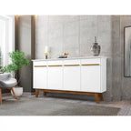 62.99 Meuble d'appoint — Pieds en bois massif, conception à double porte ; Couleurs : blanc crème et cannelle