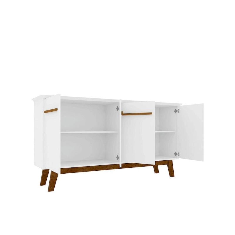62.99 Meuble d'appoint — Pieds en bois massif, conception à double porte ; Couleurs : blanc crème et cannelle