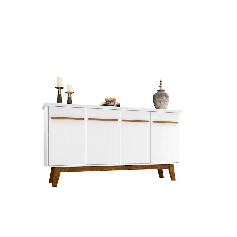 62.99 Meuble d'appoint — Pieds en bois massif, conception à double porte ; Couleurs : blanc crème et cannelle