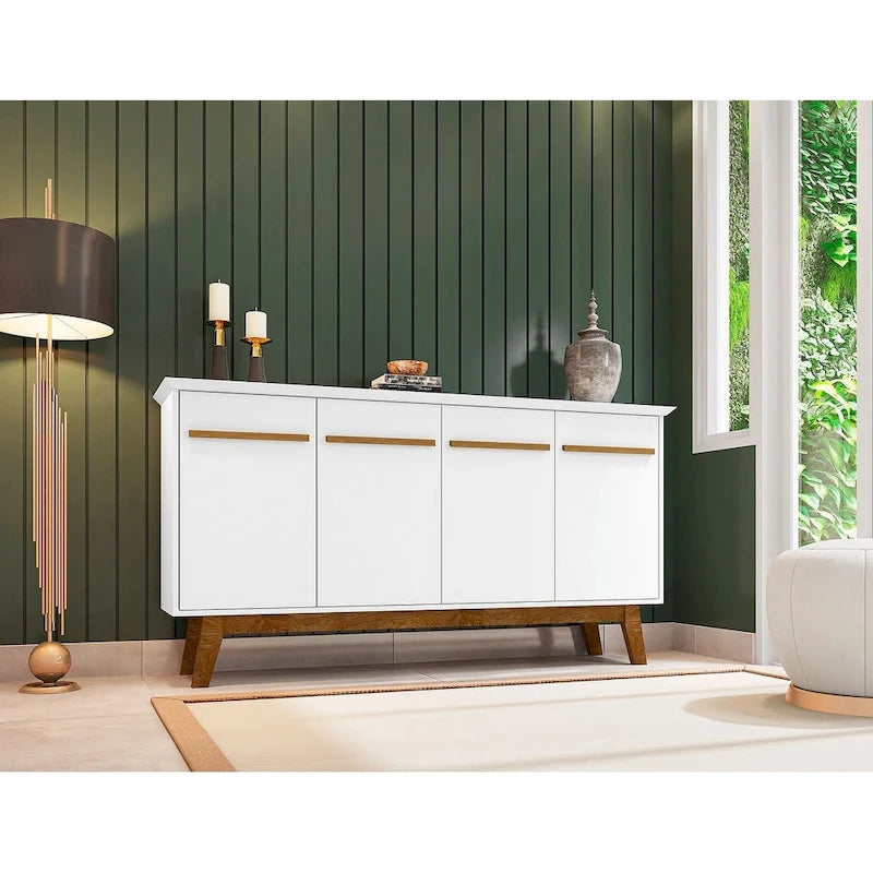 62.99 Meuble d'appoint — Pieds en bois massif, conception à double porte ; Couleurs : blanc crème et cannelle
