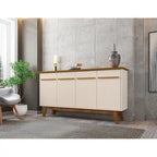 62.99 Meuble d'appoint — Pieds en bois massif, conception à double porte ; Couleurs : blanc crème et cannelle