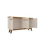 62.99 Meuble d'appoint — Pieds en bois massif, conception à double porte ; Couleurs : blanc crème et cannelle