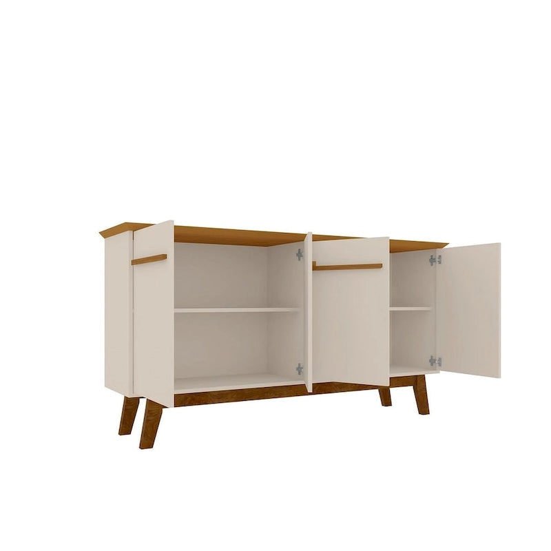 62.99 Meuble d'appoint — Pieds en bois massif, conception à double porte ; Couleurs : blanc crème et cannelle