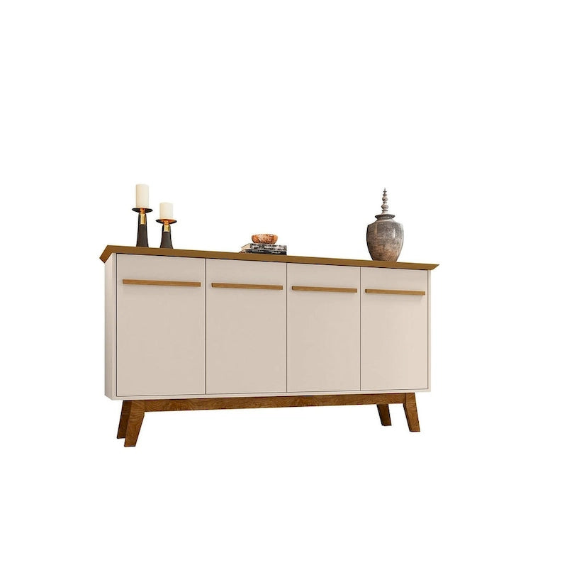 62.99 Meuble d'appoint — Pieds en bois massif, conception à double porte ; Couleurs : blanc crème et cannelle