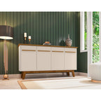 62.99 Meuble d'appoint — Pieds en bois massif, conception à double porte ; Couleurs : blanc crème et cannelle