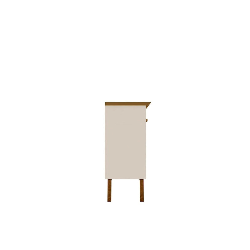 62.99 Meuble d'appoint — Pieds en bois massif, conception à double porte ; Couleurs : blanc crème et cannelle