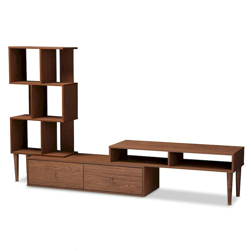 Mid-Century Style Brown Solid Wood TV Cabinet