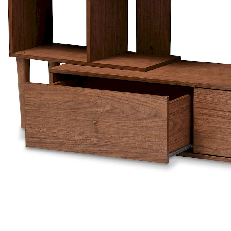 Mid-Century Style Brown Solid Wood TV Cabinet