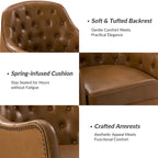 Classic Genuine Leather Barrel Chair With Wooden Legs