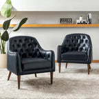 Classic Genuine Leather Barrel Chair With Wooden Legs