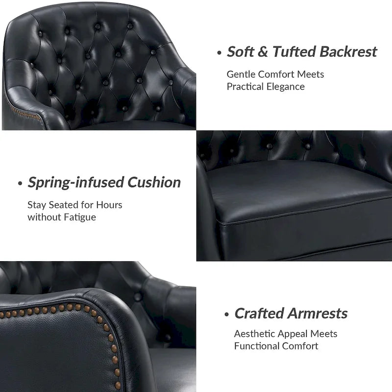 Classic Genuine Leather Barrel Chair With Wooden Legs