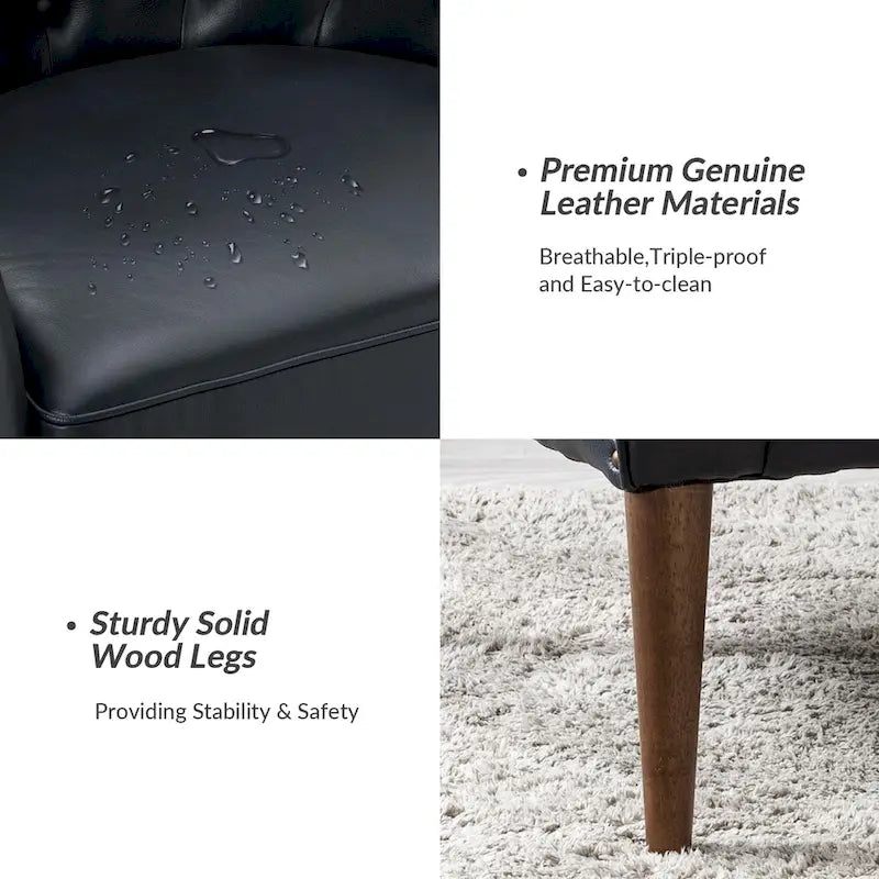 Classic Genuine Leather Barrel Chair With Wooden Legs