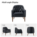 Classic Genuine Leather Barrel Chair With Wooden Legs