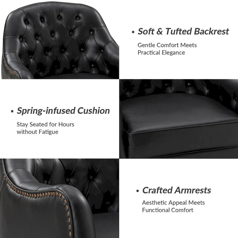 Classic Genuine Leather Barrel Chair With Wooden Legs