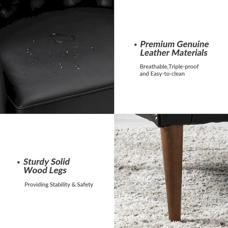 Classic Genuine Leather Barrel Chair With Wooden Legs