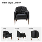 Classic Genuine Leather Barrel Chair With Wooden Legs