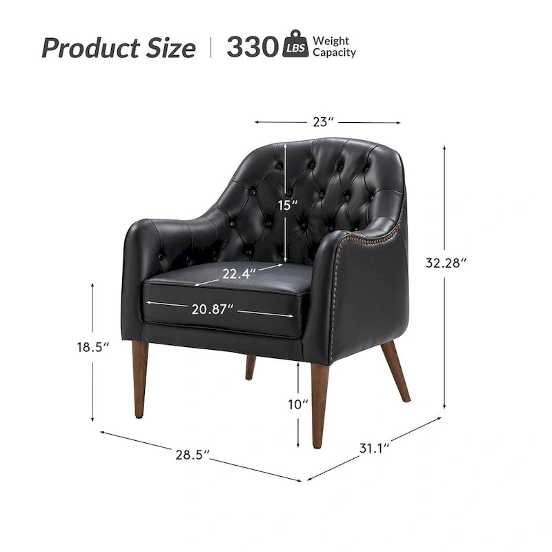 Classic Genuine Leather Barrel Chair With Wooden Legs