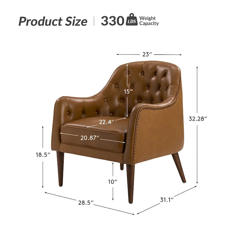 Classic Genuine Leather Barrel Chair With Wooden Legs
