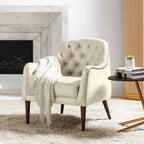 Classic Genuine Leather Barrel Chair With Wooden Legs