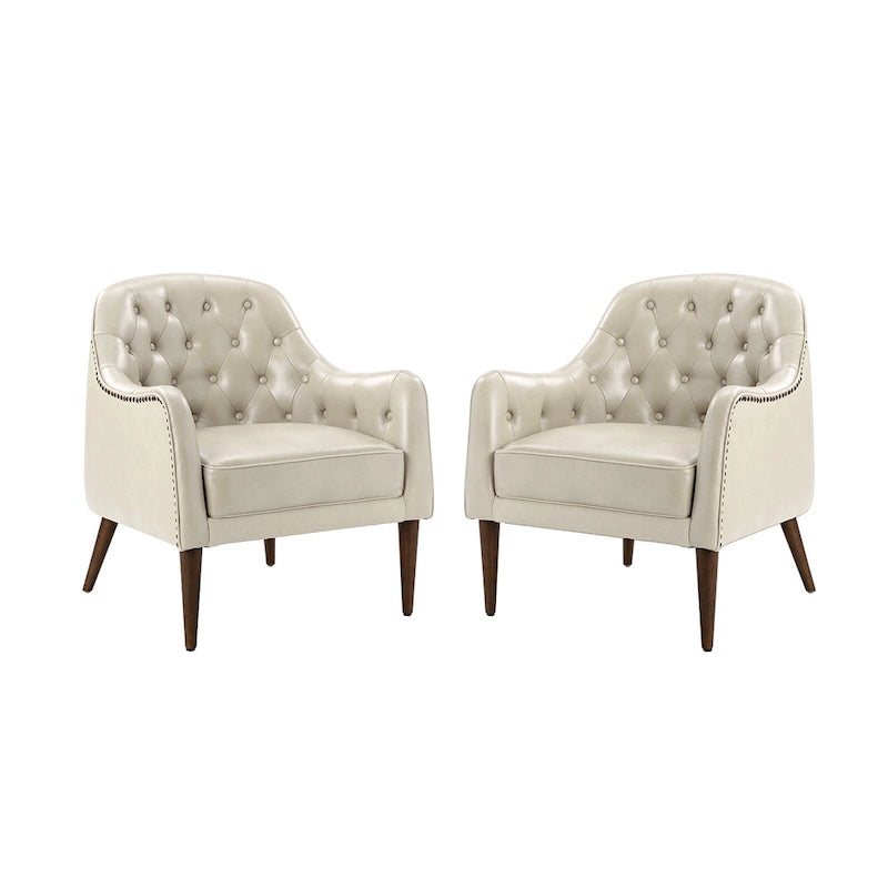 Classic Genuine Leather Barrel Chair With Wooden Legs