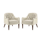 Classic Genuine Leather Barrel Chair With Wooden Legs