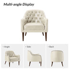 Classic Genuine Leather Barrel Chair With Wooden Legs