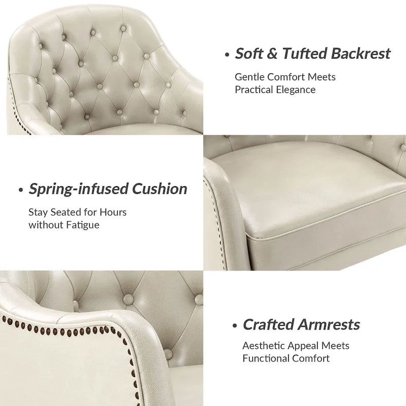 Classic Genuine Leather Barrel Chair With Wooden Legs