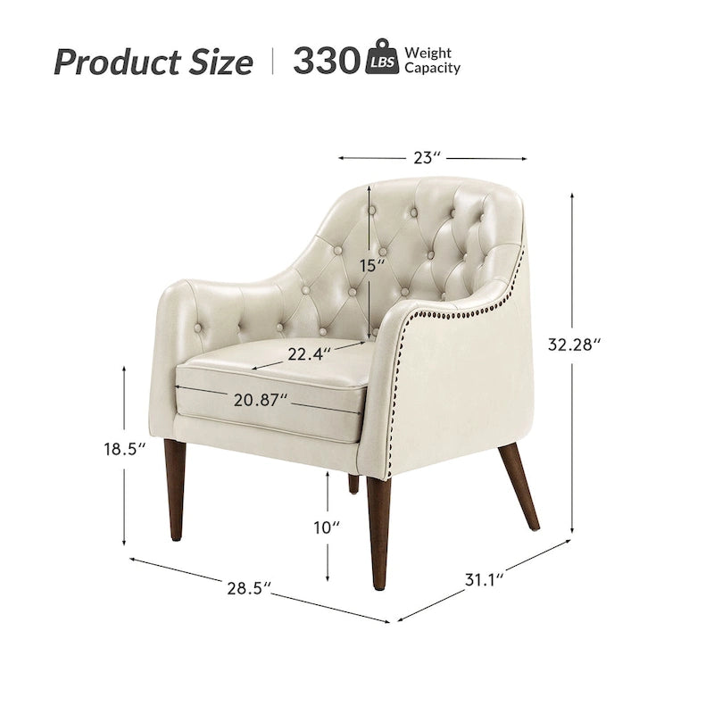 Classic Genuine Leather Barrel Chair With Wooden Legs