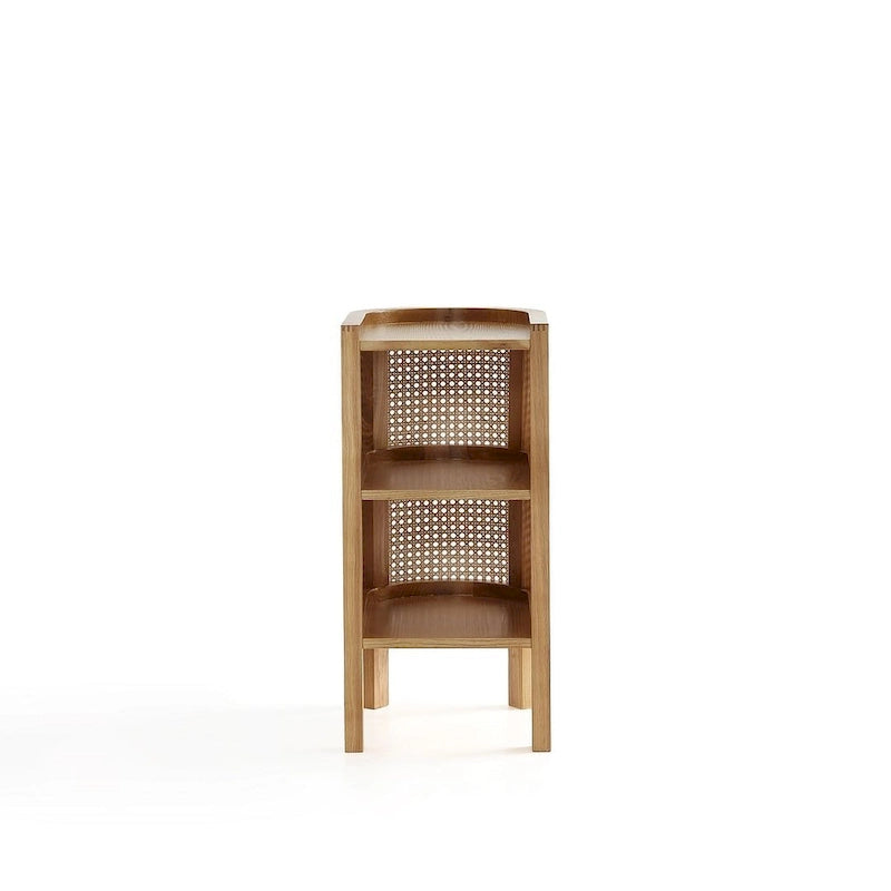 Table d'appoint — Noir avec rotin tressé naturel